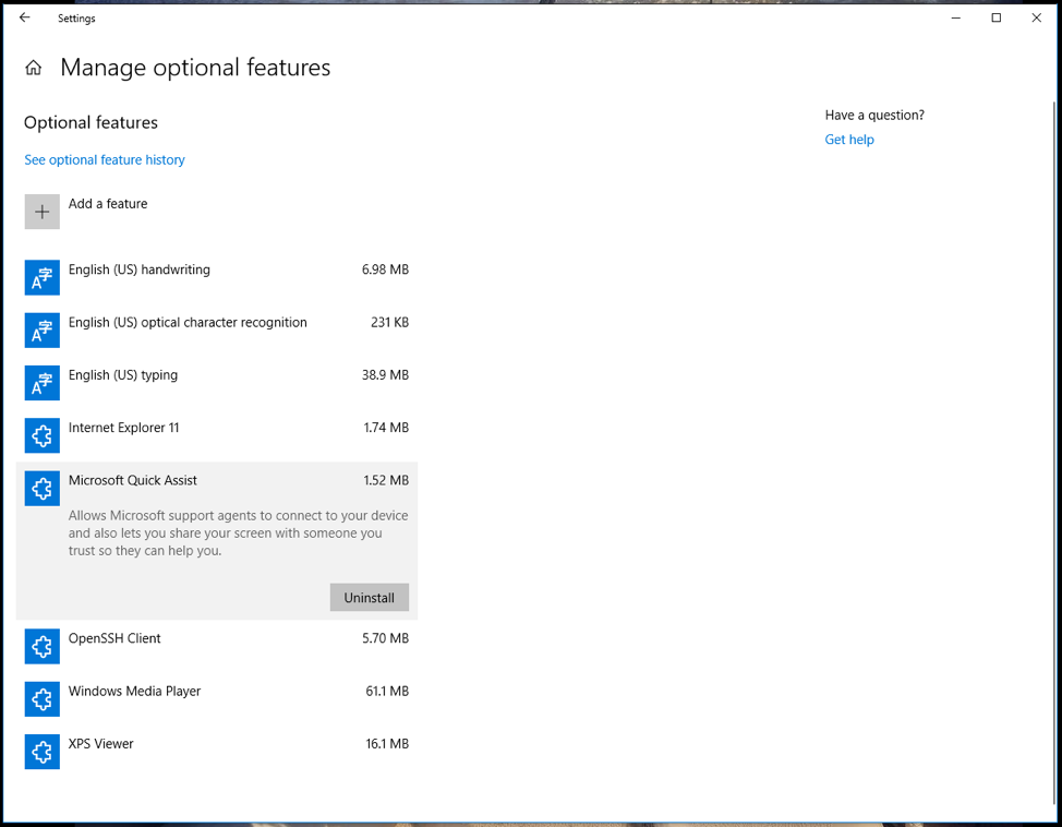 Removing-Quick-Assist-Manage-Optional-Features