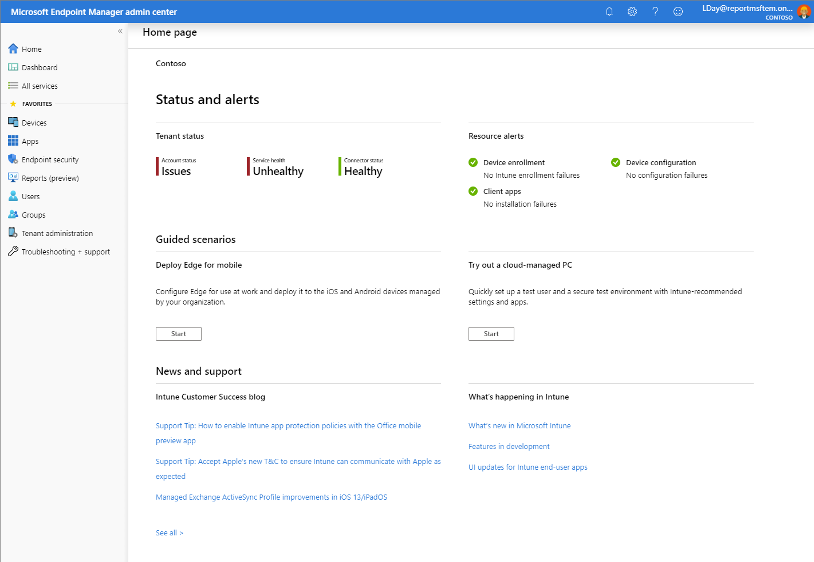 Microsoft EndPoint Management system - Dashboard