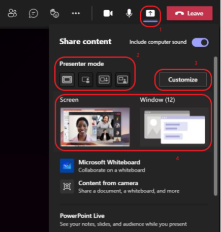 MS Teams Presenter Mode Share Tray