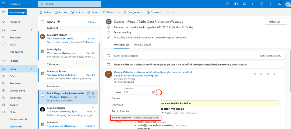 Save Email Attachments in OneDrive for Business