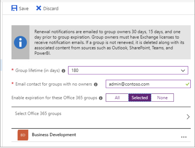 setting expiration date in Microsoft Teams for education