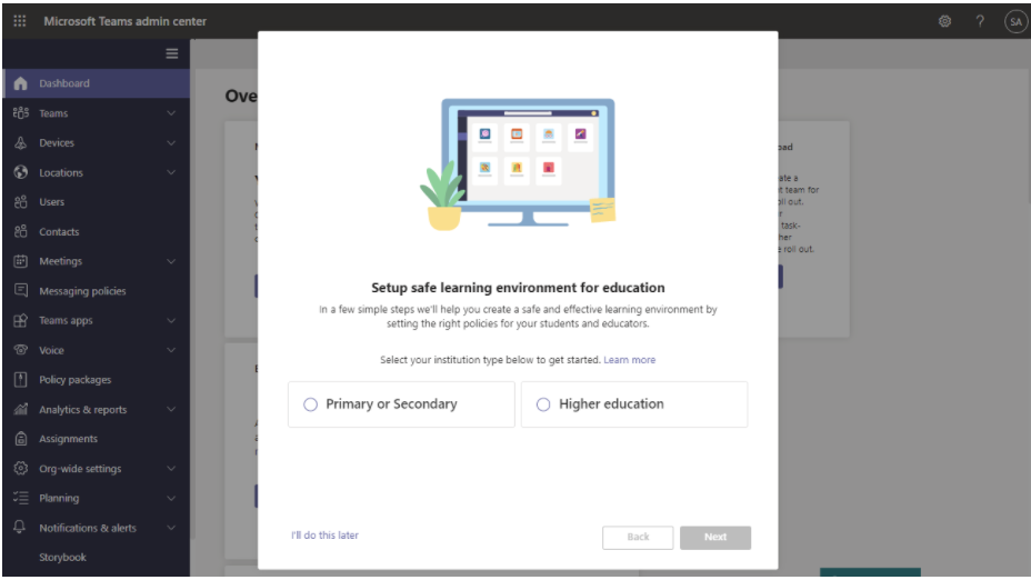 Microsoft teams for education policy wizard