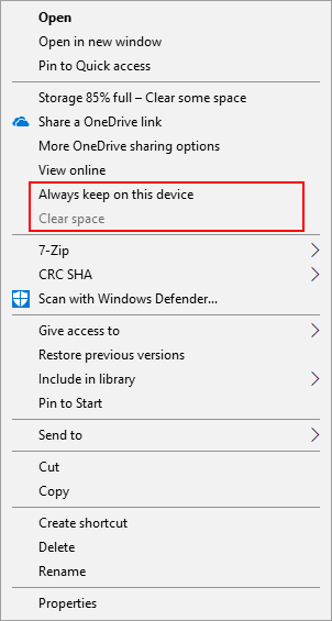 Always Keep on this Device - OneDrive