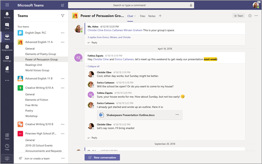 Screenshot of Microsoft Teams dashboard - What's included in Microsoft Teams? What's included in Microsoft Teams?