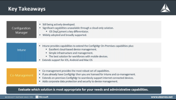 Microsoft EndPoint Management - Configuration Manager - Intune - Co-Management - Takeaways