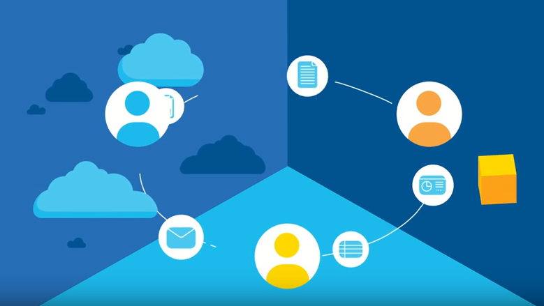 An infographic from Microsoft showing users linked together in the cloud.