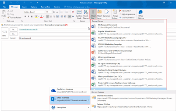 modern attachments for OneDrive for Business