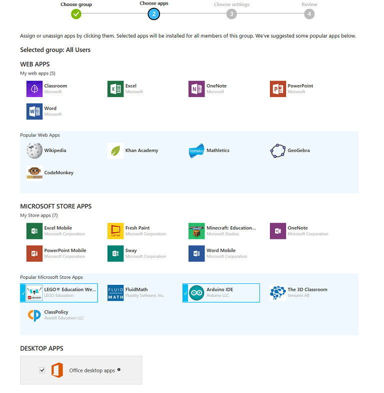use intune for education to manage groups, apps and settings